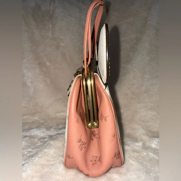 Limited Disney x Coach Minnie Mouse Kisslock Bag Cream & Pink Floral Print New! - Picture 9 of 17